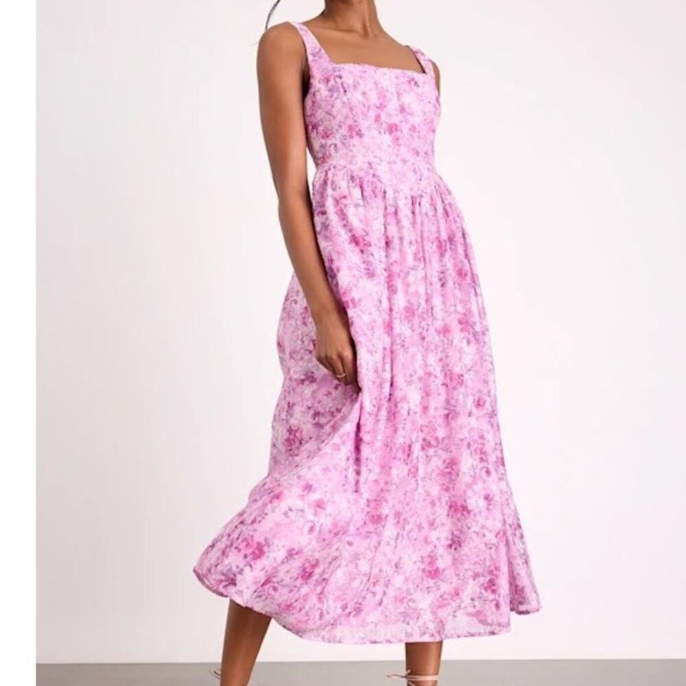 Lulus Women’s Medium Dress Midi Jacquard Bustier Colwyn Fit Flare Floral